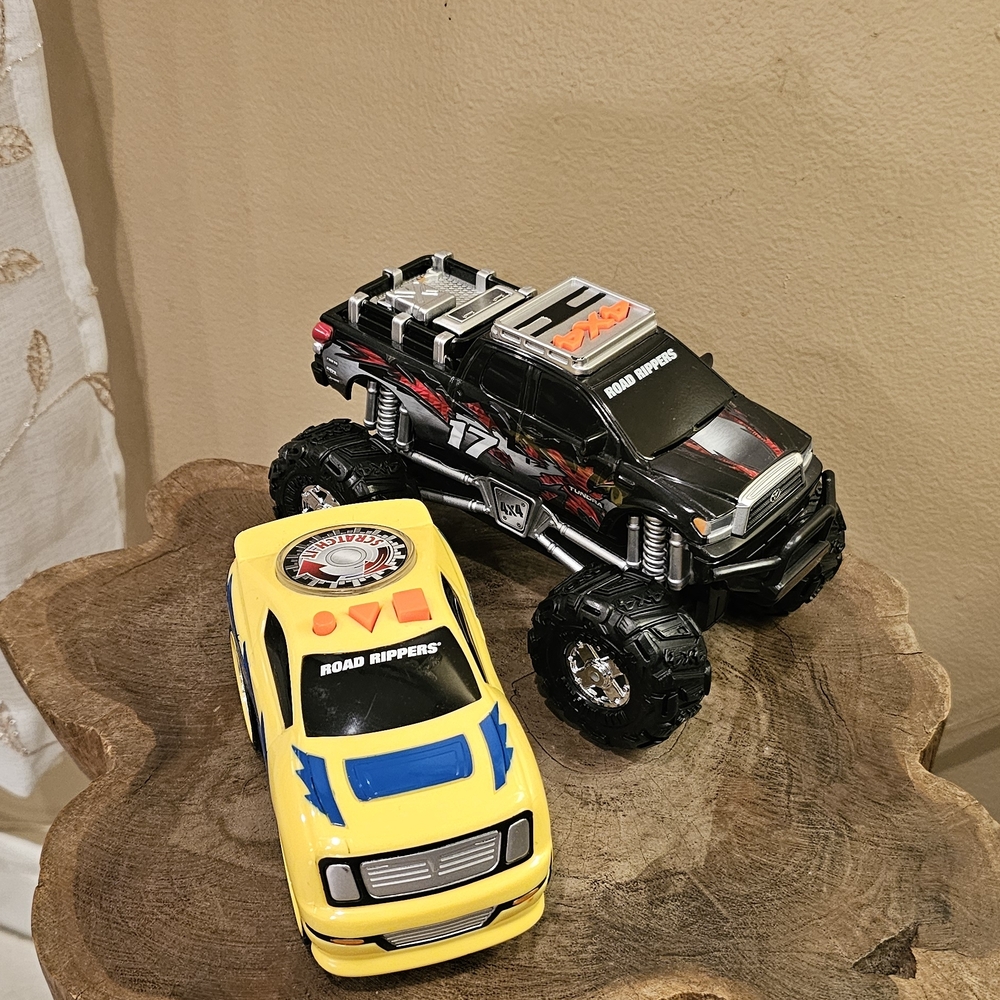 Black and Yellow Monster Truck and Race Car Set